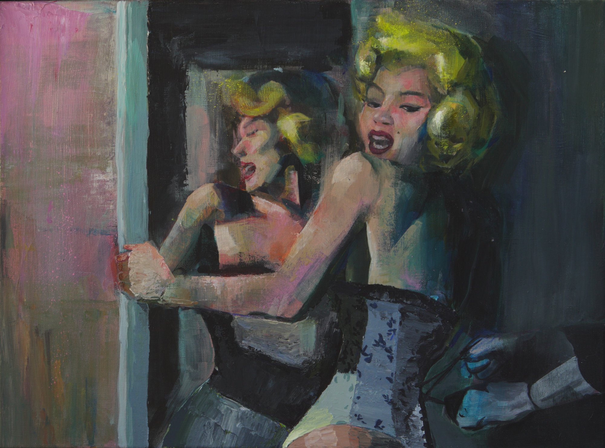 Anticipation: oil painting of Marilyn Monroe in self-reflection