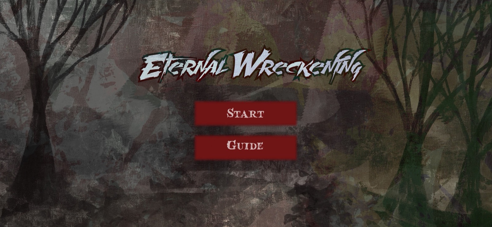 Main menu: Start and Guide buttons over a dark forest background
