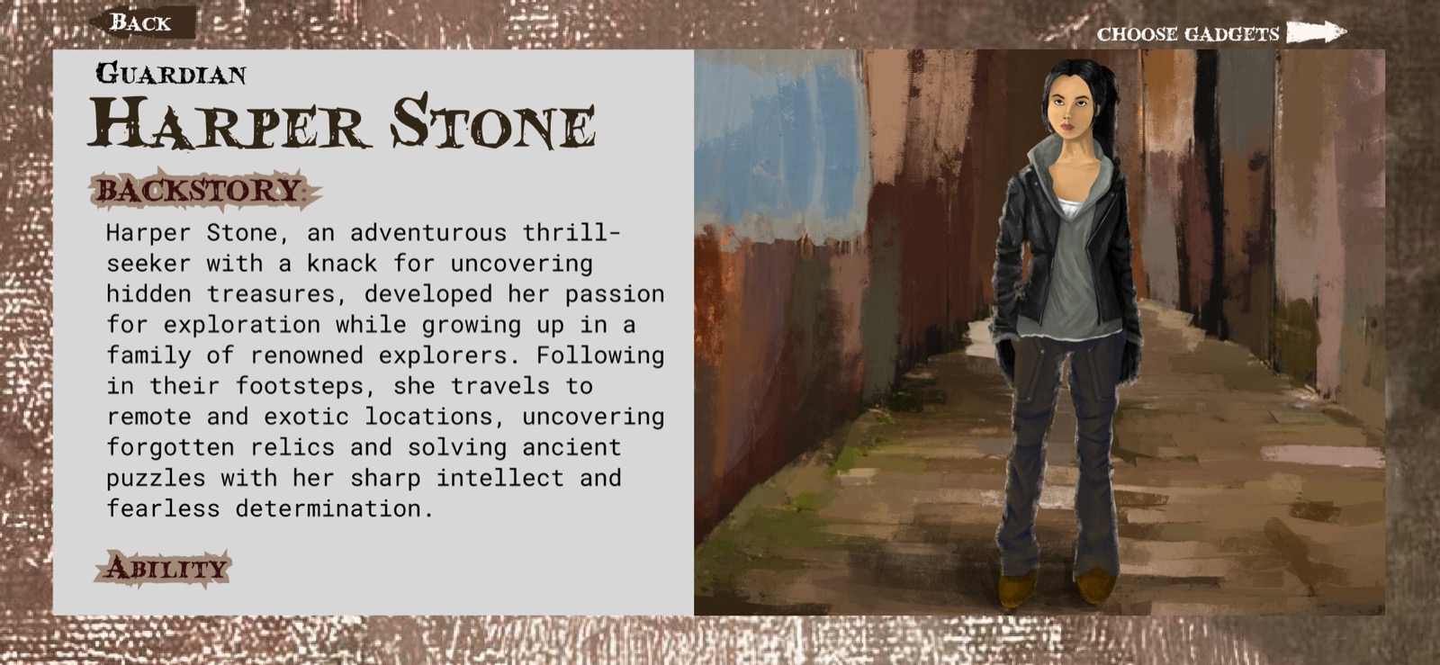 Harper Stone Guardian backstory: adventurous thrill-seeker, family of renowned explorers