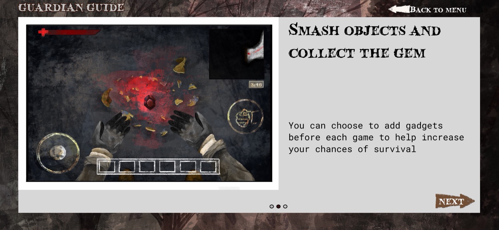 Guardian Guide step 2: smash objects and collect the gem