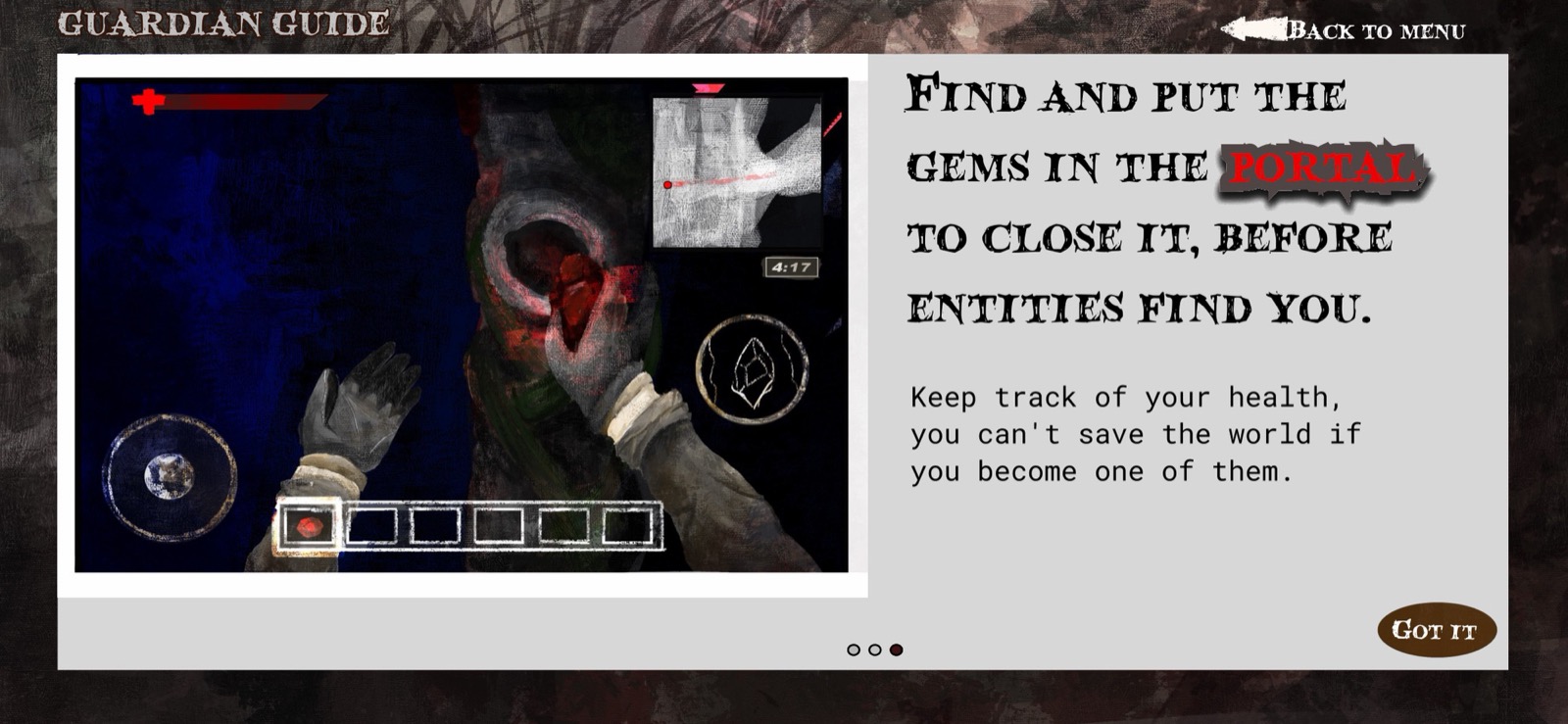 Guardian Guide step 3: find and put gems in portal to close it