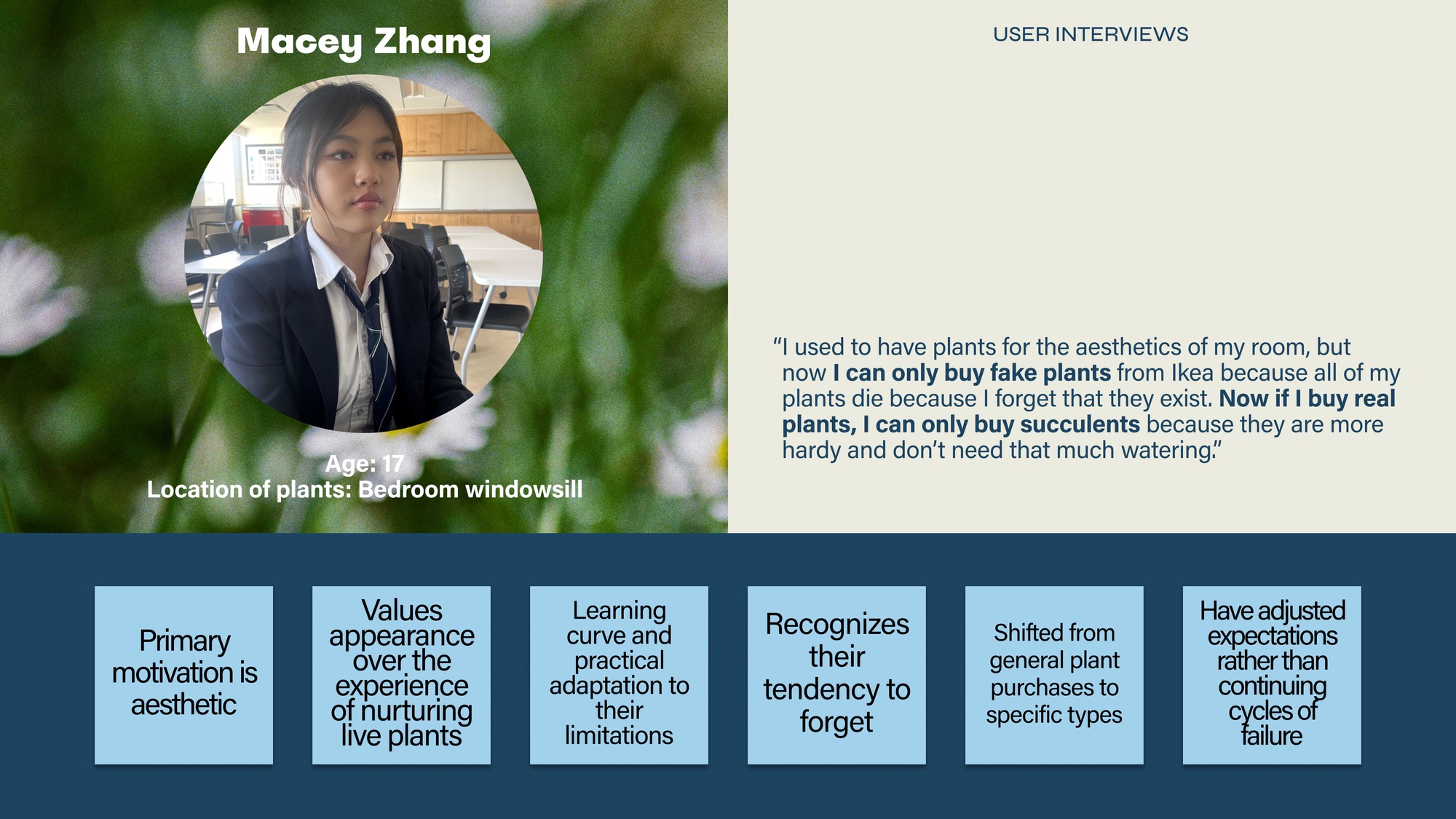 User interview: Macey Zhang, aesthetic motivation, switched to succulents