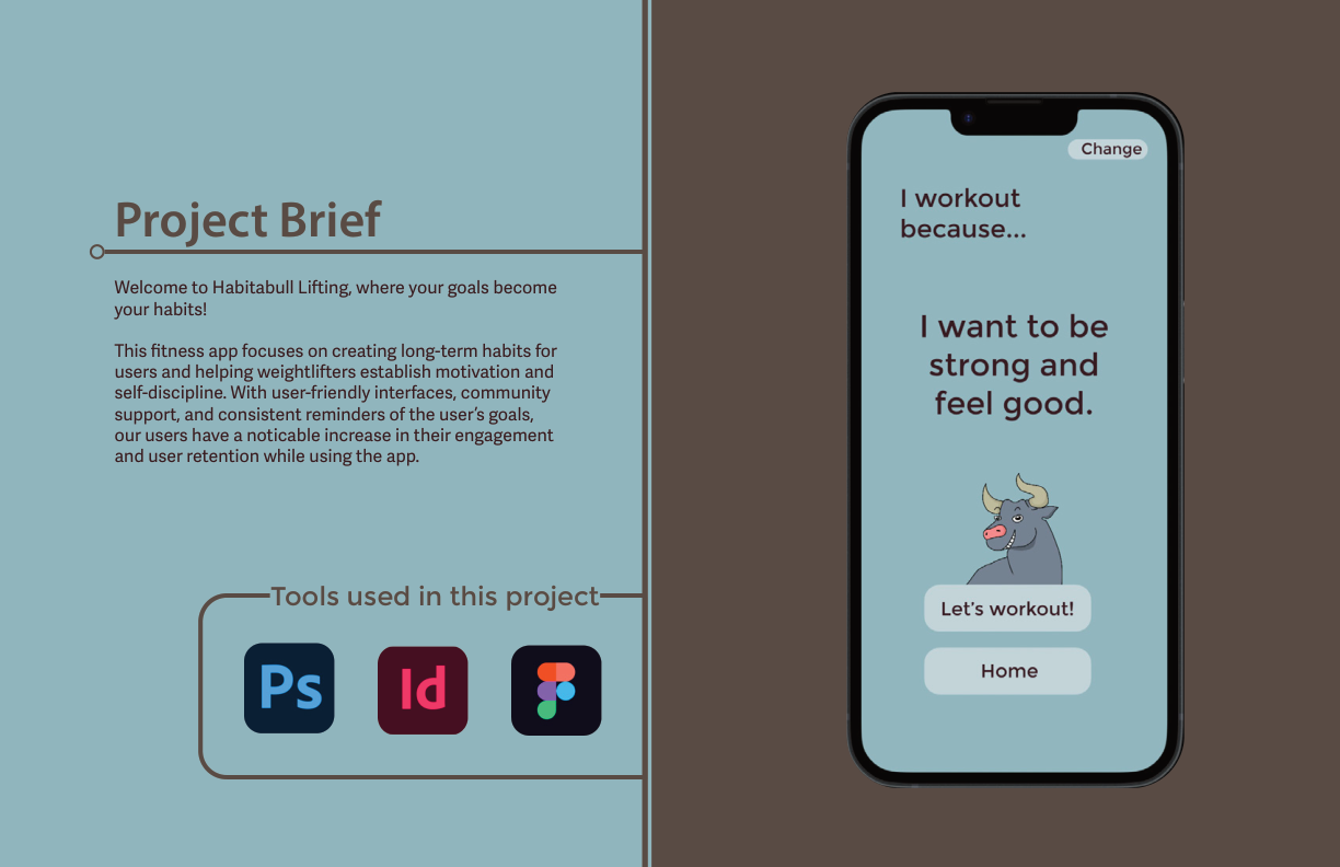 Project brief: HabitaBull app mockup showing goal-setting onboarding screen