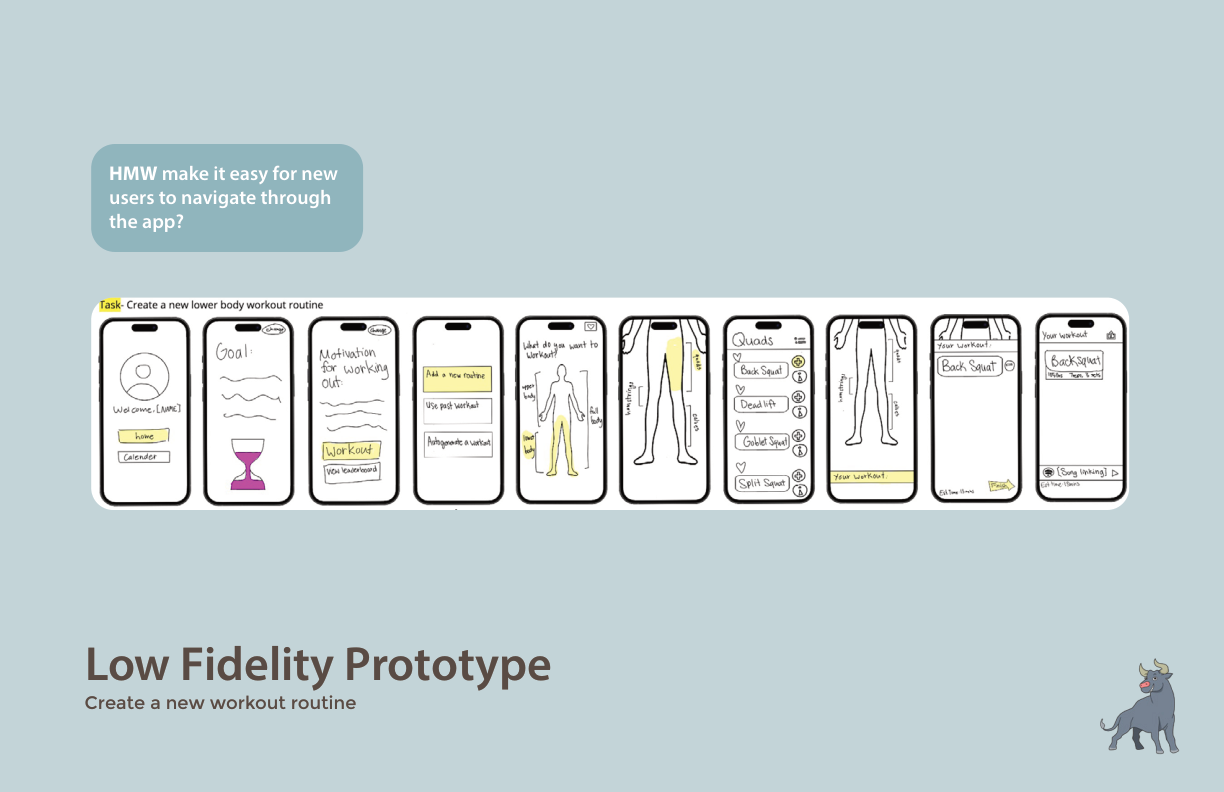 Lo-fi prototype: creating a lower body workout routine with muscle group and exercise selection