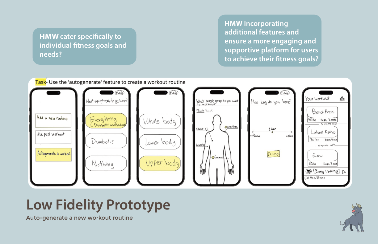 Lo-fi prototype: auto-generate workout by equipment, muscle group, and duration