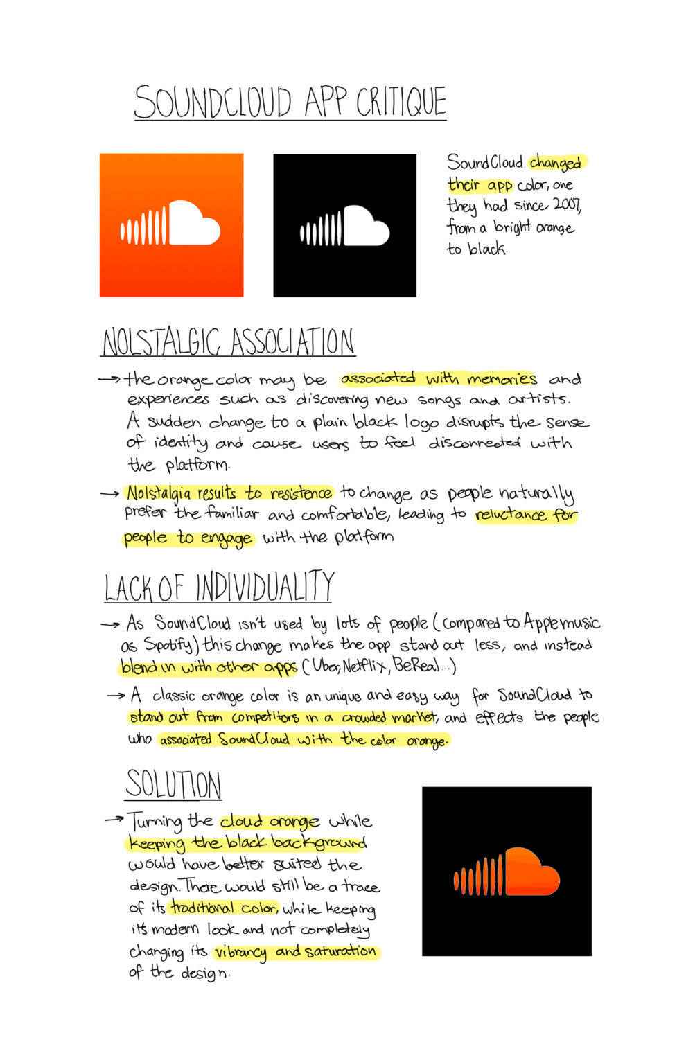 Page 1: SoundCloud logo color critique and solution
