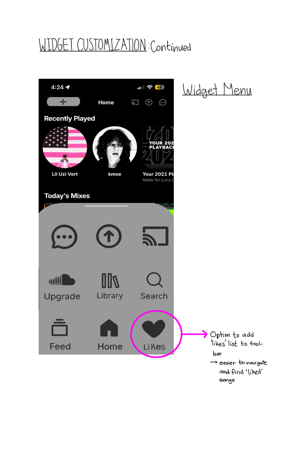 Page 3: widget menu and likes toolbar redesign